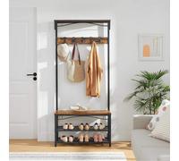 Vintage Hat And Coat Stand, Hallway Shoe Rack And Bench With Shelves, Hall Tree With Hooks, Matte Metal Frame Hsr45Bx
