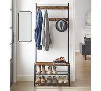 Vintage Hat And Coat Stand Hallway Shoe Rack And Bench With Shelves Storage Organiser With Hooks Matte Metal Frame