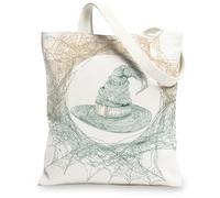 Vintage Hat Canvas Tote Bags, Spider Web Design Reusable Grocery Bags, Lightweight Washable Shoulder Strap Canvas Bags for Gym Outdoor Travel Beach Picnic 13x15 Inch