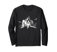 Vintage Haunted Halloween Ghost House Boo Boy Men Long Sleeve T-Shirt