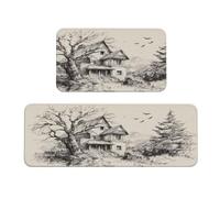Vintage Haunted House In The Woods Creepy Kitchen Rugs Set Of 2 Non-Slip Floor Mat Runner Rug Doormat Area Carpet Laundry Room Kitchen Decor