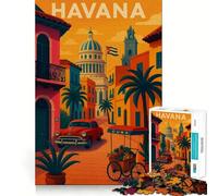 Vintage Havana Cuba Jigsaw for Adults1000 Pieces Brain Focus Game Precision Cut Smooth Edges Amusing Challenge for Waiting Time (38x26cm)