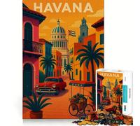 Vintage Havana Cuba Jigsaw Puzzles 1000 Mental Focus Game No Gap Tight Fitting Design Interactive Brain Challenge for Home (50x75cm)