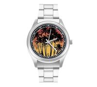 Vintage Hawaii Sunset Palm Trees Men's Casual Watch with Stainless Steel Strap Alloy Quartz Wrist Watches