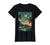 Vintage Hawaii Travel Kauai Beach Nature Scenery Value Graphic T-Shirt, Women, Black, XS
