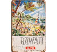 Vintage Hawaiian Metal Tin Sign Visit Hawaii Playground of the Pacific Tin Sign, Beach Sign, Hawaiian Sign, Tin Plaques Bar Kitchen Home Man Cave