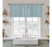 Vintage Haze Blue Kitchen Tier Curtains 24" Long 2 Panel Set Rod Pocket Small Window Drapes for Farmhouse & Retro Decor Linen Texture Short Curtains for Bathroom & Over Sink 27.5" W x 24" L