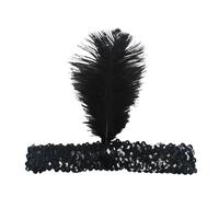 Vintage Headband Headdress Crystal Tassel Headpiece for Women Girls Feather Headpiece Flapper Carnival Costume 1920’s Cocktail Party Head Accessories Fancy Dress Headwear Headress (Black, One Size)