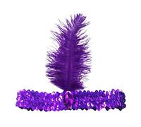 Vintage Headband Headdress Crystal Tassel Headpiece for Women Girls Feather Headpiece Flapper Carnival Costume 1920’s Cocktail Party Head Accessories Fancy Dress Headwear Headress (Purple, One Size)