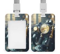 Vintage Headlight Lamp Motorcycle Push-Pull ID Badge Holder Vertical Clear Holders with Lanyard Key Card Work Clip for Office Men Women