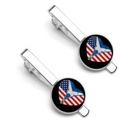 Vintage Heart America And Scotland Scottish Flag Tie Clip for Men,Round Tie Bar Clips And Cufflinks Set for Luxury Clothing Accessories 2 Pcs&-A0B1-1