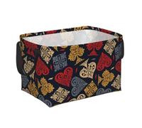 Vintage Heart Diamond Cards Foldable Rectangular Storage Basket | Open-Top Design With Two Handles And A Flexible Plastic Rim.