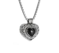 Vintage Heart Gawu Box Necklace Romantic Black Stone Openable Photo Box Pendant for Women Anniversary Jewelry Gift for Mother