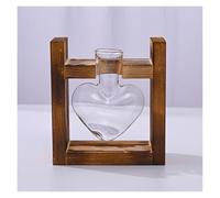 Vintage Heart Glass Vase With Wooden Stand Retro Hydroponics Terrarium For Home Office Decor, Creative Gift For Plant Enthusiasts (S)