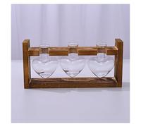 Vintage Heart Glass Vase With Wooden Stand Retro Hydroponics Terrarium For Home Office Decor, Creative Gift For Plant Enthusiasts (L)
