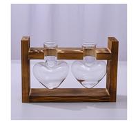 Vintage Heart Glass Vase With Wooden Stand Retro Hydroponics Terrarium For Home Office Decor, Creative Gift For Plant Enthusiasts (M)