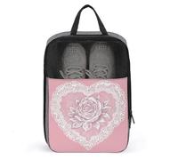 Vintage Heart Rose Pattern with White Lace Border Shoe Bag for Travel Daily Use Anti-dust Storage Carrier Golf Shoe Pouch