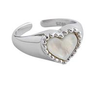Vintage Heart S925 Sterling Silver Ring for Women Girls Dainty Engagement Promise Love Expandable Open Finger Statement Stacking Rings Adjustable Fashion Valentine Mother's Anniversary Jewelry (Shell