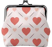 Vintage Hearts Seamless Pattern Women's Leather Coin Purse, Small Change Pouch with Kiss-Lock Clasp Closure Buckle Wallet for Girl Gift