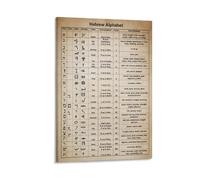 Vintage Hebrew Alphabet Poster Hebrew Language Learning Poster Canvas Painting Posters And Prints Wall Art Pictures for Living Room Bedroom Decor 12x18inch(30x45cm) Frame-style