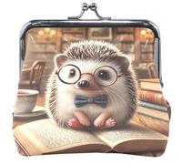 Vintage Hedgehog Library Cozy Women's Coin Purses & Pouches Buckle Kiss Lock Change Purse Coin Wallet, 4.53" x 4.13" / 11.5 x 10.5 CM
