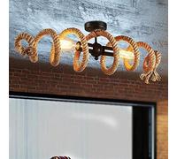 Vintage Hemp Rope Chandelier Industrial Decor Rope Ceiling Lamp, Rustic Ceiling Light with Cage Pendant Light Dining Table Hanging Lamp Handwoven Ceiling Lamp Interesting