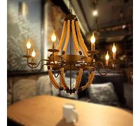 Vintage Hemp Rope Pendant Lamp E14 Antique Hanging Lamp Rustic Loft Industrial Pendant Light Height Adjustable Dining Table Chandelier Ceiling Lights for Kitchen Living Room Bar Coffee Shop, 8 Heads