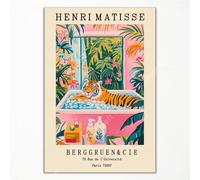 Vintage Henri Matisse Canvas Wall Art, Tiger In Bathtub Funny Bathroom Poster, Cute Tiger Animal Print, Pink Green Dopamine Beachy Wall Decor, Tropical Botanical Floral Picture 8x12in Unframed