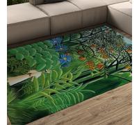 Vintage Henri Rousseau Area Rug 80x150cm Non Slip Backing Jungle & Nature Art Exotic Forest Print Hallway Runner Rugs Low Pile Lightweight Washable Rug for Entryway Home Office Dining Room Kitchen