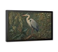 Vintage Heron Botanical Canvas Wall Art Poster Dark Green Classic Bird Plant Illustration Wall Decor for Living Room Bedroom Black Frame 20x30in