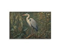 Vintage Heron Botanical Canvas Wall Art Poster Dark Green Classic Bird Plant Illustration Wall Decor for Living Room Bedroom 20x30inch