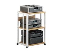 Vintage HiFi Rack Audio Stand Wooden CD Shelf for Home Office Living Room Studio Black & White 50x40x69CM Stylish Audio Component Cabinet Space-Saving Design