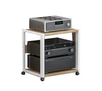 Vintage HiFi Rack for Living Room & Studio - Wooden Audio Component Stand CD Shelf Black & White Design Perfect for Home & Office (White+Yellow 50x40x49CM)