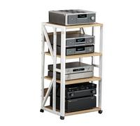 Vintage HiFi Rack for Living Room - Wooden CD Shelf Audio Component Cabinet Black & White Home Office Studio Furniture (White + Yellow 50x40x89CM)