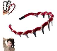 Vintage High Cranium Artificial Pearl Hairband, 1/3 Pack Vintage High Cranium Artificial Pearl Hairband 2025 New Elegant Non Slip Headbands, Classic Retro Hair Accessories with Teeth Hoop (Red)