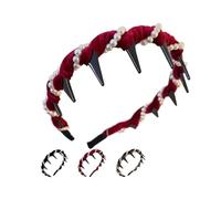 Vintage High Cranium Artificial Pearl Hairband, 2025 Elegant Pearl Headbands, Fashion Wide Beaded Bling Head Wedding Party Hair Hoop Band Headwear for Women Girls (burgundy velvet pearl)