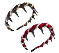 Vintage High Cranium Artificial Pearl Hairband, 2025 Elegant Pearl Headbands, Fashion Wide Beaded Bling Head Wedding Party Hair Hoop Band Headwear for Women Girls (coffee+burgundy velvet pearl)