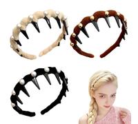 Vintage High Cranium Artificial Pearl Hairband, 2025 New Teeth Ring Artificial Pearl Hairband, Women's Headband for Women and Girls, Fashion Hair Accessory Gift (Black+Brown+White, 1PC)