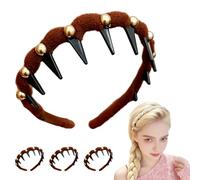 Vintage High Cranium Artificial Pearl Hairband, 2025 New Teeth Ring Artificial Pearl Hairband, Women's Headband for Women and Girls, Fashion Hair Accessory Gift (Brown 3pcs, One Size)