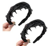 Vintage High Cranium Artificial Pearl Hairband, 2025 New Teeth Ring Artificial Pearl Hairband, Women's Headband for Women and Girls, Fashion Hair Accessory Gift (Scarf Black 2pcs, One Size)