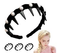 Vintage High Cranium Artificial Pearl Hairband, 2025 New Teeth Ring Artificial Pearl Hairband, Women's Headband for Women and Girls, Fashion Hair Accessory Gift (Black 3pcs, One Size)