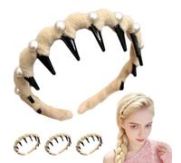 Vintage High Cranium Artificial Pearl Hairband, 2025 New Teeth Ring Artificial Pearl Hairband, Women's Headband for Women and Girls, Fashion Hair Accessory Gift (White 3pcs, One Size)