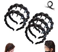 Vintage High Cranium Artificial Pearl Hairband, 2025 Plastic Wavy Hair Band with Teeth, Reversible Zig Zag Headband, Comfortable Elegant Headbands, Double-Sided Design for Women& Girls (5PCS, Black)