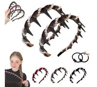 Vintage High Cranium Artificial Pearl Hairband, 2025 Upgraded Elegant Beaded Headband for Women and Girls, Fashion Wide Beaded Bling Head Band, Hairs Bands with Teeth Hoop (2Pcs Brown)