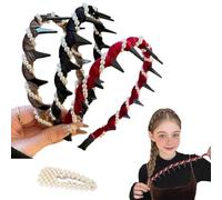 Vintage High Cranium Artificial Pearl Hairband, Anti-Slip Sparkling Diamond Wave Headbands with Teeth Hoop, Stylish Bling Hair Hoop, Party Wedding Hair Accessories for Women, Girls (3pcs, One Size)