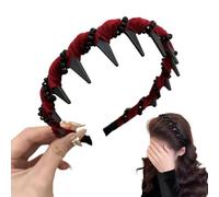 Vintage High Cranium Artificial Pearl Hairband Elegant Headbands for Women and Girls Bridal Hair Hoop with Teeth Hoop Wide Beaded Bling Head Band for Wedding Party (Burgundy,Black Crystal)