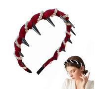 Vintage High Cranium Artificial Pearl Hairband, Elegant Non Slip Pearl Headbands, Create Face-Shaping Look, Reliable Fit, for All Head Shapes (Red)