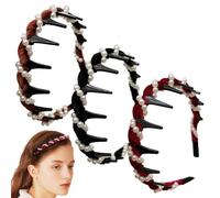 Vintage High Cranium Artificial Pearl Hairband, Elegant Non Slip Pearl Headbands, Women's Fashion Headbands for Women and Girls (3pcs-Mix)