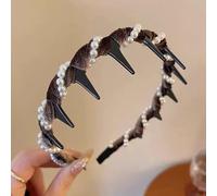 Vintage High Cranium Artificial Pearl Hairband,Elegant Pearl Headband Hair Hoop for Women Girls,Plastic Wavy Headbands with Teeth,Fashion Bridal Hair Hoop Party Wedding Accessories (Coffee, F)