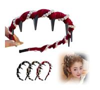 Vintage High Cranium Artificial Pearl Hairband, Elegant Pearl Headbands, Comfortable Bridal Hair Hoop Rhinestones Hair Accessories for Wedding Party (Red, One Size)